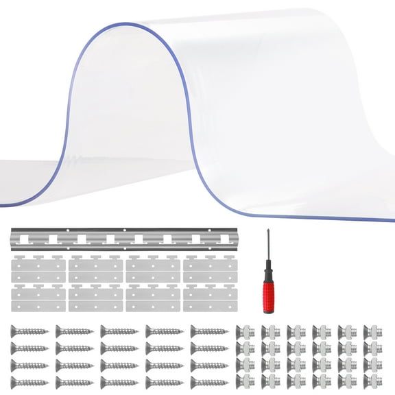KFFKFF Clear PVC Strip Curtain, 84 in H x 48 in W x 0.08 in Thick, 8-Piece Plastic Door Strips for Freezers, Warehouses, and Garages