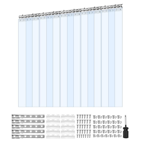 KFFKFF Clear PVC Strip Curtain, 96 in H x 60 in W x 0.08 in Thick, 10 PCS Plastic Door Strips for Freezers, Warehouses, and Garage Entrances