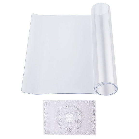 KFFKFF Clear Plastic Table Cover, 16 x 32 Inch, 1.5 mm Thick PVC Protector, Rectangular Desk Mat, Waterproof and Easy-to-Clean Tablecloth for Office, Dining Table, Dresser, or Nightstand