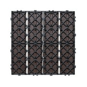 KFFKFF Click-Together Deck Tiles, Plastic Wood, Set of 27, 12"x12" Covering 27 sq. ft, Resilient Outdoor Flooring for All Climates, Ideal for Patio, Porch, Poolside, Balcony, and Backyard