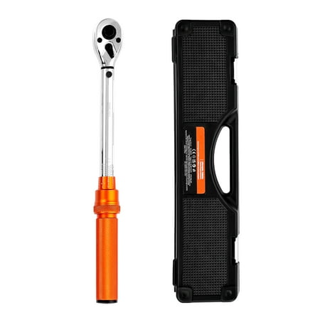 KFFKFF Click Torque Wrench Set, 3/8 Inch Drive, 5-60 N.m / 3.7-44.3 lbf.ft, Dual-direction, 72-Tooth, ±3% Accuracy, Includes Sockets, Bits, Extension Bar, Spark Plug Sockets, Adapter, Orange
