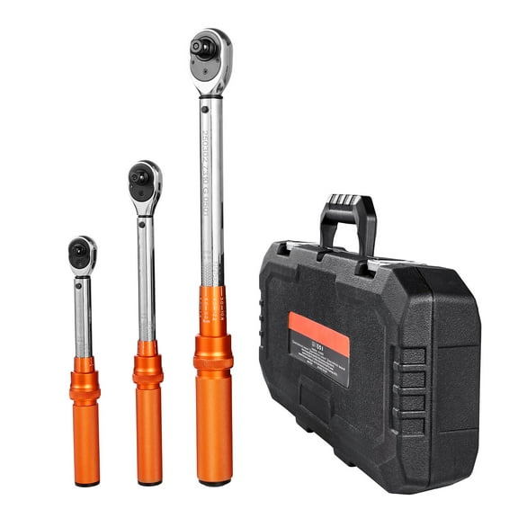 KFFKFF Click Torque Wrench Set, 3 Sizes, 1/4, 3/8, 1/2 Inch Drive, 10-170 lbf-ft, 5-45 lbf-ft, 20-240 lbf-in, Dual-Direction with Dual Range Scales, 72-Tooth, 3% Accuracy
