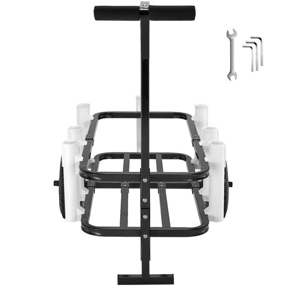 KFFKFF Coastal Fishing Trolley, Supports up to 200 lbs, Marine and Fish Transport Cart with Pair of 11" Large Rubber Balloon Wheels for Sandy Terrains, Sturdy Steel Pier Cart with Seven Rod Slots