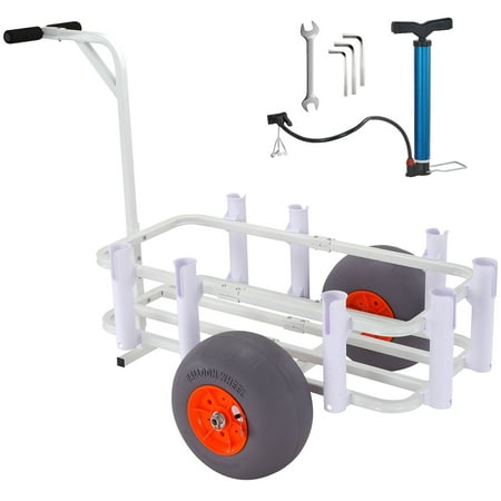 KFFKFF Coastal Fishing Trolley, Supports up to 300 lbs, Marine and Angling Cart with Pair of 13" Large PU Balloon Wheels for Sandy Terrain, Robust Aluminum Pier Cart with Eight Rod Compartments