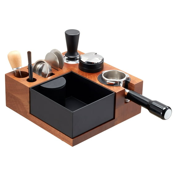 KFFKFF Coffee Compacting Station, Crafted from Sapele Wood,9-in-1 Versatile Compacting Station with Removable Slot, Simple to Maintain Coffee Knock Box with Stable Base, Suitable for 51-58 mm Handles