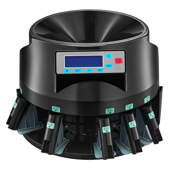 KFFKFF Coin Counter Machine, 5 Denominations, Precise Coin Sorting Device, Processes Up to 225 Coins Per Minute, USD Coin Counter with LCD Screen, Efficient Operation, Batch Function,Holds 1500 Coins