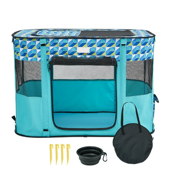 KFFKFF Collapsible Animal Enclosure 32''x24''x22'', Small Rectangle Pet Playpen, Durable 600D Oxford Fabric, Waterproof, Zip-Off Top for Puppies, Dogs, Cats, Indoor/Outdoor Use, Travel, Camping