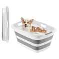 thumbnail image 1 of KFFKFF Collapsible Dog Bath Tub, Portable Pet Grooming and Bathing Station with Stable Support, Space-Saving Design, Built-In Drainage Hole for Small Pets, Puppies, and Cats, Gray and White, 1 of 9