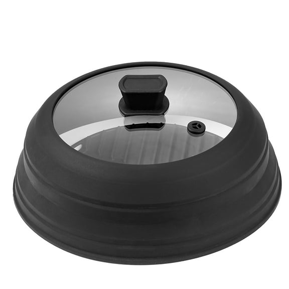 KFFKFF Collapsible Microwave Splatter Cover & Mat, 10.8" Silicone and Tempered Glass Lid, Heat-Resistant up to 500°F, Multi-Functional Kitchen Tool with Handle for Food and Dish Protection