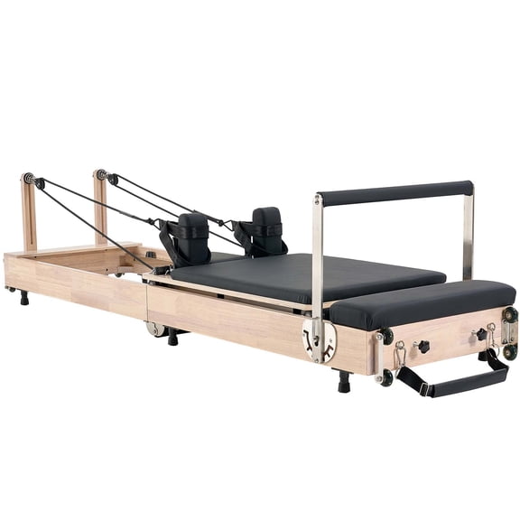 KFFKFF Collapsible Pilates Apparatus, Timber Constructed Pilates Exercise Device for Domestic Gym Studio Utilization, Pilates Platform with Twin Resistance- Coil & Rope, Supports up to 400 LBS