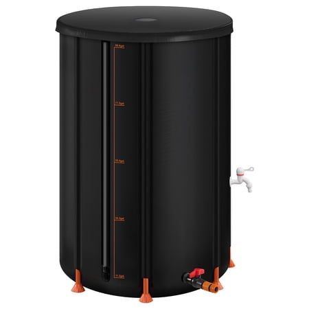KFFKFF Collapsible Rain Barrel, 100 Gallon Portable Rainwater Collection System, Durable 1000D PVC Water Storage Tank with Spigot & Overflow Kit, Black