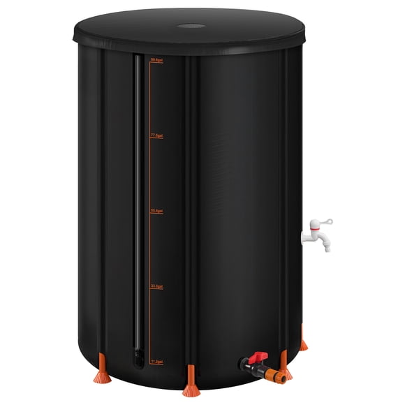 KFFKFF Collapsible Rain Barrel, 100 Gallon Portable Rainwater Collection System, Durable 1000D PVC Water Storage Tank with Spigot & Overflow Kit, Black