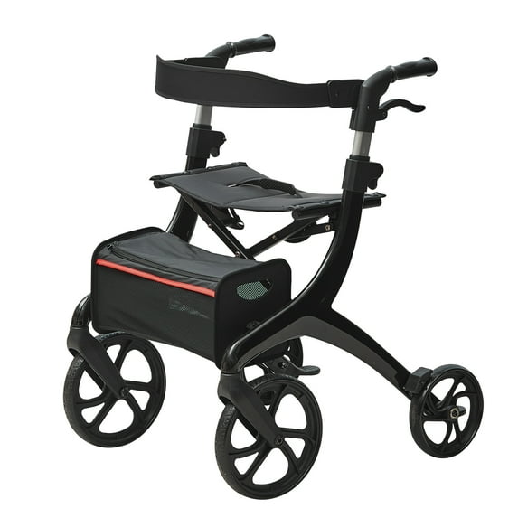 KFFKFF Collapsible Rollator Walker for Elderly and Adults, Aluminum Lightweight Frame with Seating, Height-Adjustable Handles, 4-Wheel Stability for Outdoor Use, Includes Large Storage Pouch
