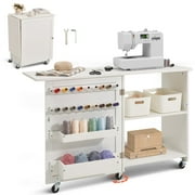 KFFKFF Sewing Table & Desk, Versatile Tailoring Machine Stand with Streamlined Design, Casters, Racks, Organizing Bins, Timber Dowels, and Magnetized Entrances, Tailoring Workstation Cabinet