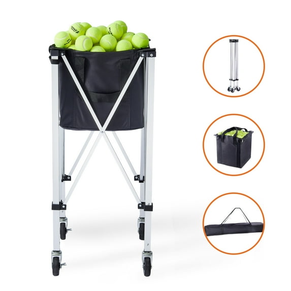 KFFKFF Collapsible Tennis Ball Collector, Capacity for 180 Balls, Made from Durable Aluminum, Equipped with Wheels, Detachable Bag, and a Handy Carry Case, Ideal for Tennis Coaches and Enthusiasts