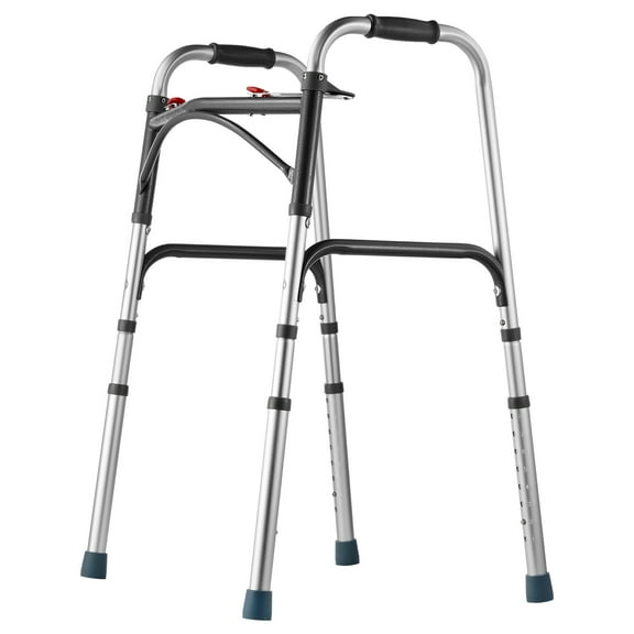 KFFKFF Collapsible Walker, Dual-Button Foldable Walkers with Eight-Stage Height Modification and Robust Handles, Featherweight Aluminum Ambulatory Aid for Seniors and Disabled, Supports up to 350 lbs