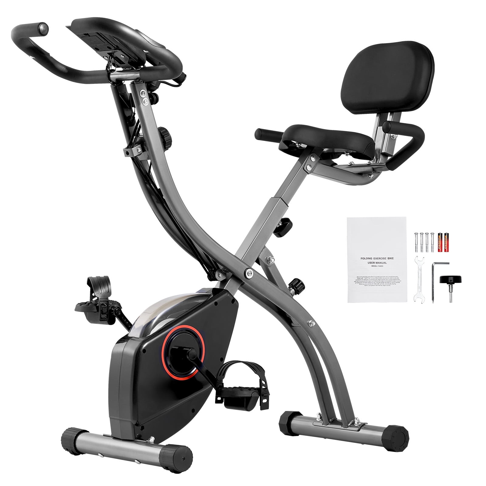 KFFKFF Collapsible Workout Bicycle, Adjustable Resistance Home Gym Bike, Upright Indoor Exercise Cycle with Comfort Seat, LCD Display for Fitness Training