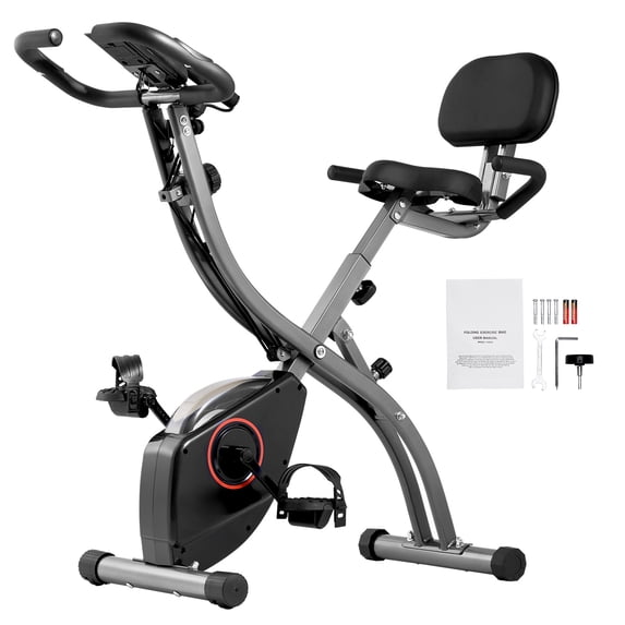 KFFKFF Collapsible Workout Bicycle, Adjustable Resistance Home Gym Bike, Upright Indoor Exercise Cycle with Comfort Seat, LCD Display for Fitness Training