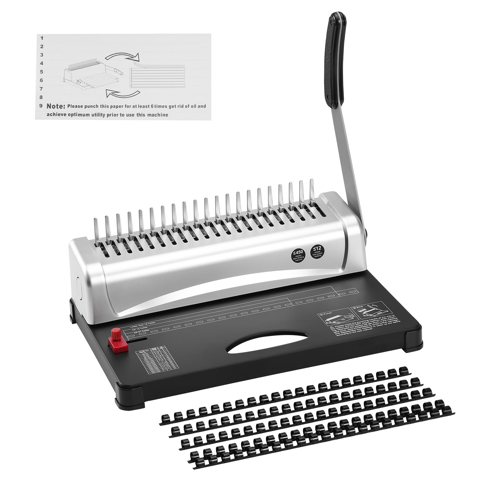 KFFKFF Comb Binder, 21-Hole, 450-Sheet Capacity, Includes 100 3/8'' Spines, Compatible with Letter, A4, A5