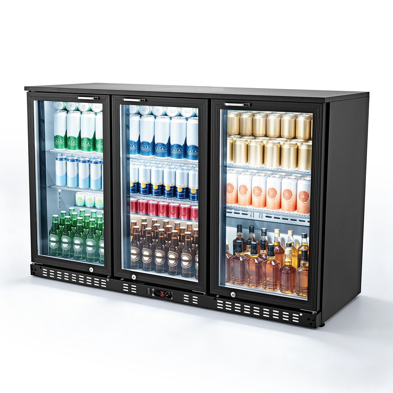 KFFKFF Commercial Back Bar Cooler, 11.4 Cu.Ft Beverage Refrigerator with Triple Glass Doors, Spacious Under-Counter Fridge with LED Lighting, Adjustable Shelves, Low-E Glass Display for Shops
