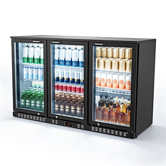 KFFKFF Commercial Back Bar Cooler, 11.4 Cu.Ft Beverage Refrigerator with Triple Glass Doors, Spacious Under-Counter Fridge with LED Lighting, Adjustable Shelves, Low-E Glass Display for Shops
