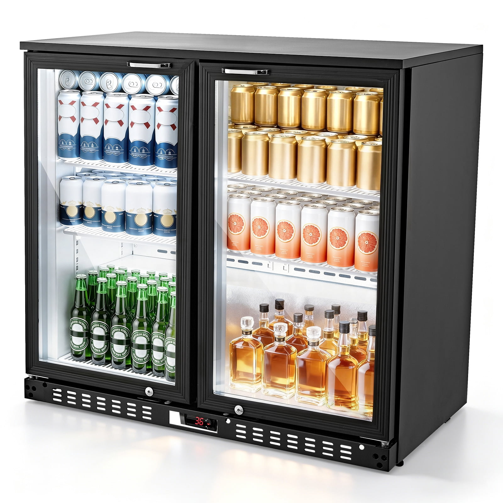 KFFKFF Commercial Back Bar Cooler, 7.4 Cu. Ft Beverage Refrigerator with Dual Glass Doors, LED Lighting, Adjustable Shelves, and Low-E Glass for Storing Beer, Soda, Wine, and Other Drinks