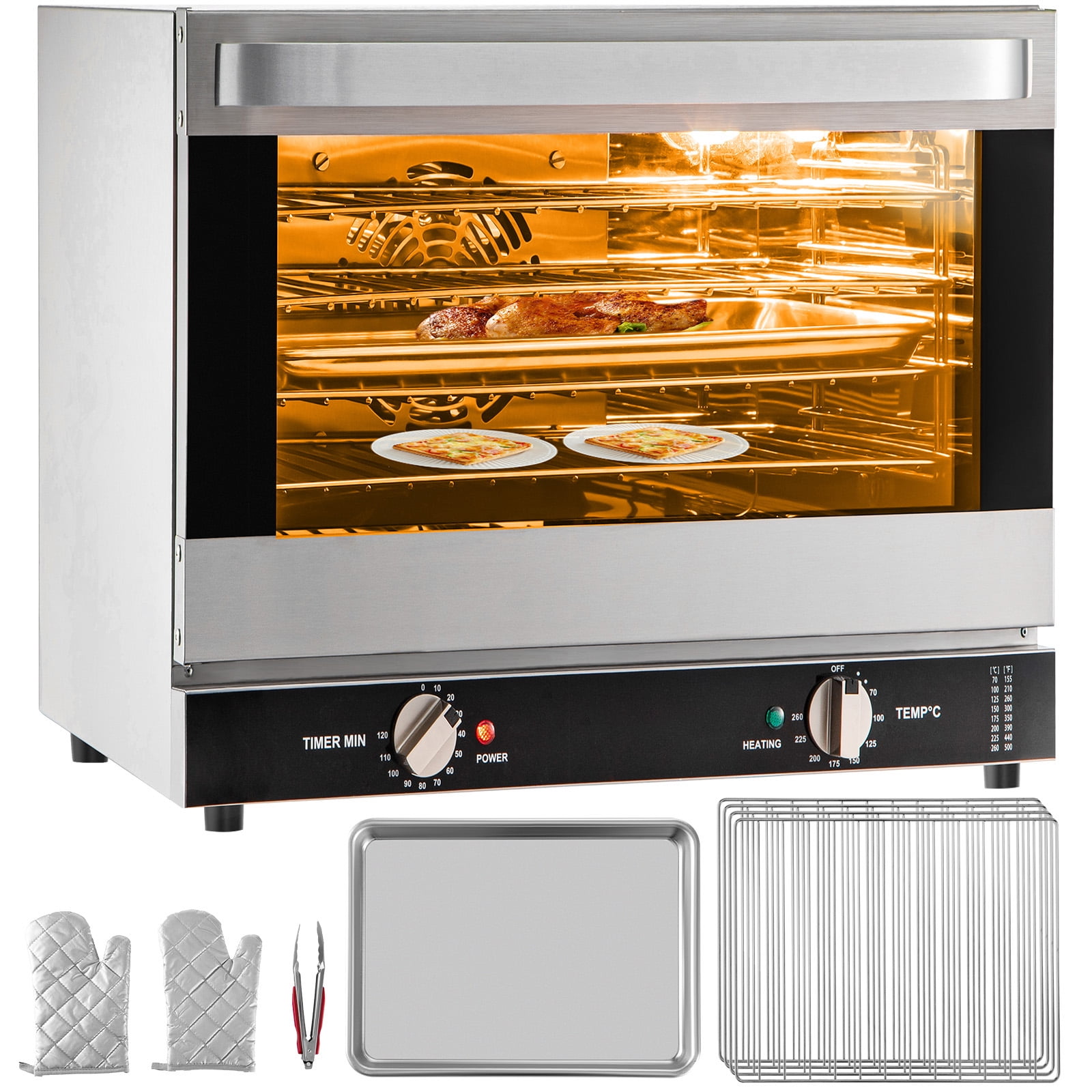 KFFKFF Commercial Convection Oven, 66L/60Qt Countertop Half-Size Electric Baking Oven, 1800W 4-Tier Toaster Oven with Glass Door, Includes Baking Tray & Wire Racks, 120V