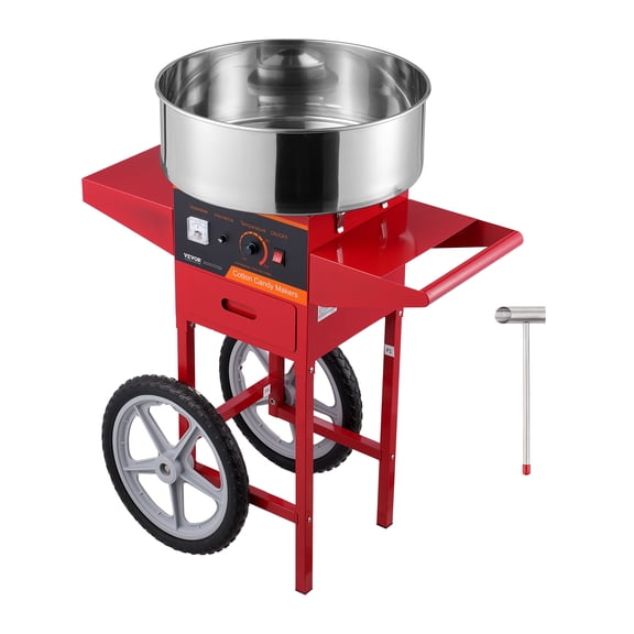 KFFKFF Commercial Cotton Candy Machine with Cart Sugar Floss Maker 1000W Red