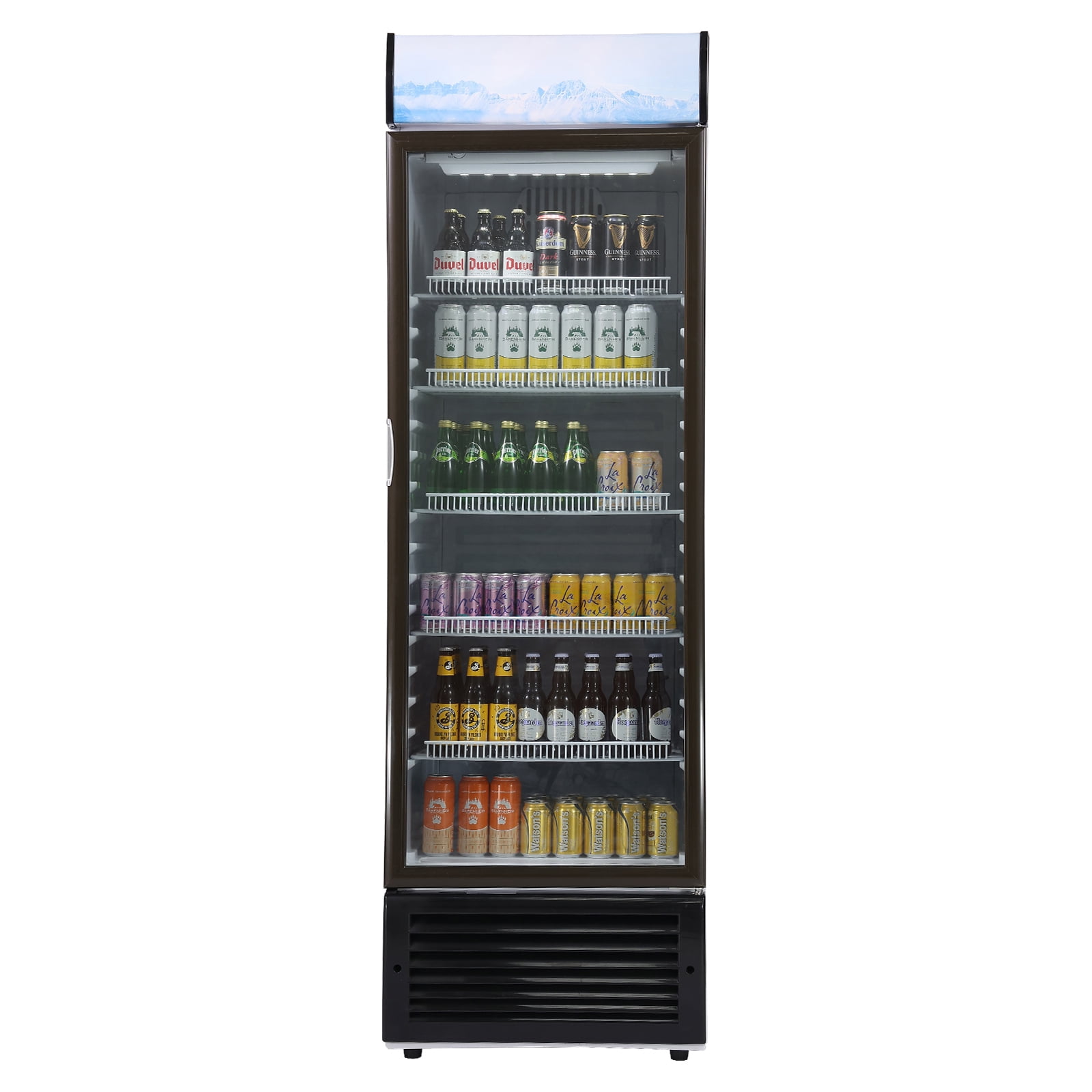 KFFKFF Commercial Display Refrigerator, 14.8 Cu.Ft / 420L Beverage Cooler with Glass Door, Upright Fridge Featuring 5 Adjustable Shelves and Customizable Lightbox