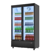 KFFKFF Commercial Merchandiser Refrigerator, 29.3 Cu.Ft / 830L Upright Cooler with Dual Glass Doors, 8 Adjustable Shelves, LED Lighting & Casters for Bars, Stores, and Supermarkets