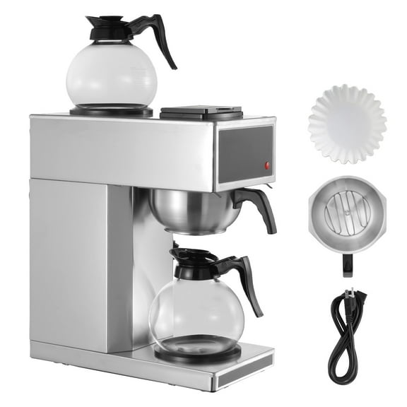 KFFKFF Commercial Drip Coffee Maker, 12-Cup Machine with Dual Glass Carafes and Two Warming Plates, Stainless Steel Brewer for Restaurants, Offices, Cafes, and Homes