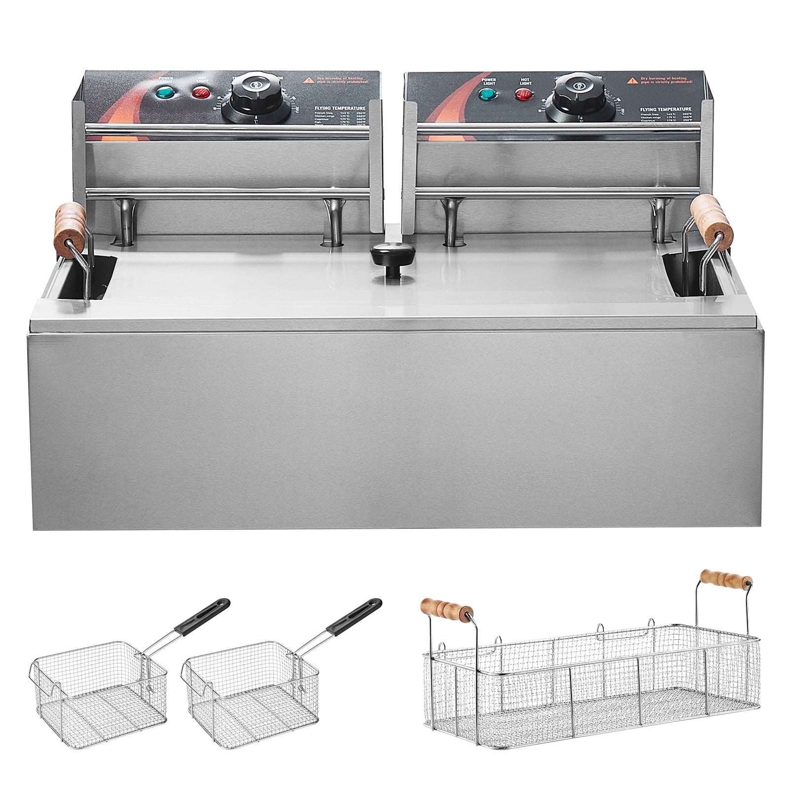 KFFKFF Commercial Electric Deep Fryer, 3000W with 3 Detachable Baskets, Spacious 18Qt / 17L Stainless Steel Countertop Oil Fryer for Kitchen and Restaurant, Silver