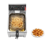 KFFKFF Commercial Electric Deep Fryer with Oil Filtration, 9.51 Qt, 1750W Stainless Steel Countertop Fryer with Basket, Lid, Temperature Control, and Oil Drain Valve for Restaurant and Kitchen,Silver