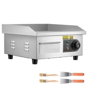 KFFKFF Commercial Electric Griddle, 13.98 x 11.81 inch, 1750W, Adjustable Temperature 122-570 F, Stainless Steel Flat Top Grill with Spatulas and Brushes, Ideal for Cooking Steak, Pancakes, and Squid