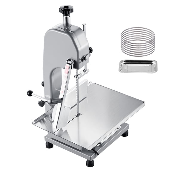 KFFKFF Commercial Electric Meat Bandsaw, 1100W Bone Cutting Machine with 12.4" x 18.1" Workbench, Adjustable Cutting Thickness 0-4.3", Includes 7 Replacement Blades, Ideal for Frozen Meat, Bones