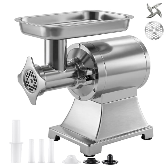 KFFKFF Commercial Electric Meat Grinder, 9.2 lbs/min capacity, #12 meat mincer with 2 grinding plates, 3 sausage stuffing tubes, and kibbe attachment, 750W/1HP meat processor for kitchens
