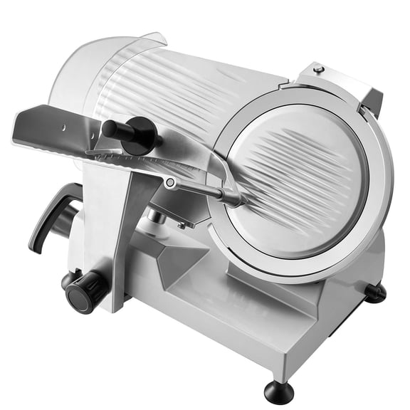 KFFKFF Commercial Electric Meat Slicer, 320W Food Slicer with 12" Carbon Steel Blade, Integrated Sharpener & Adjustable Thickness Range 0-0.6" for Frozen Meat, Ham, Bread, and Steak, UL Certified