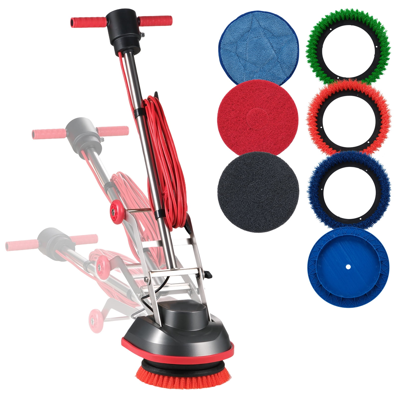 KFFKFF Commercial Floor Scrubber Machine, Floor Cleaner with 1900 RPM Speed, 43 FT Power Cord, Includes 3 Pads & Brushes - Suitable for Various Floor Types