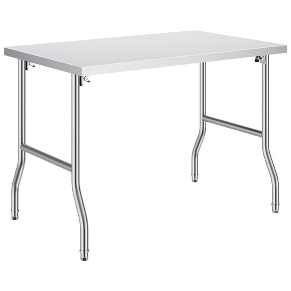 KFFKFF Commercial Folding Work Table Workstation, 48 x 30" Heavy-Duty Stainless-Steel Kitchen Prep Table with 300 lbs Load, for Kitchen