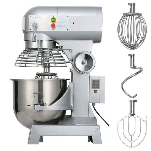 KFFKFF Commercial Food Mixer 30Qt 1100W 3 Speeds Adjustable 105/180/408 RPM Heavy Duty 110V with Stainless Steel Bowl Dough Hooks Whisk Beater for Schools Bakeries Restaurants Pizzerias
