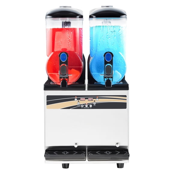 KFFKFF Commercial Frozen Drink Machine, 15Lx2 Dual Tank Slush Maker, Stainless Steel Smoothie and Margarita Machine for Parties, Restaurants, Cafes, and Bars