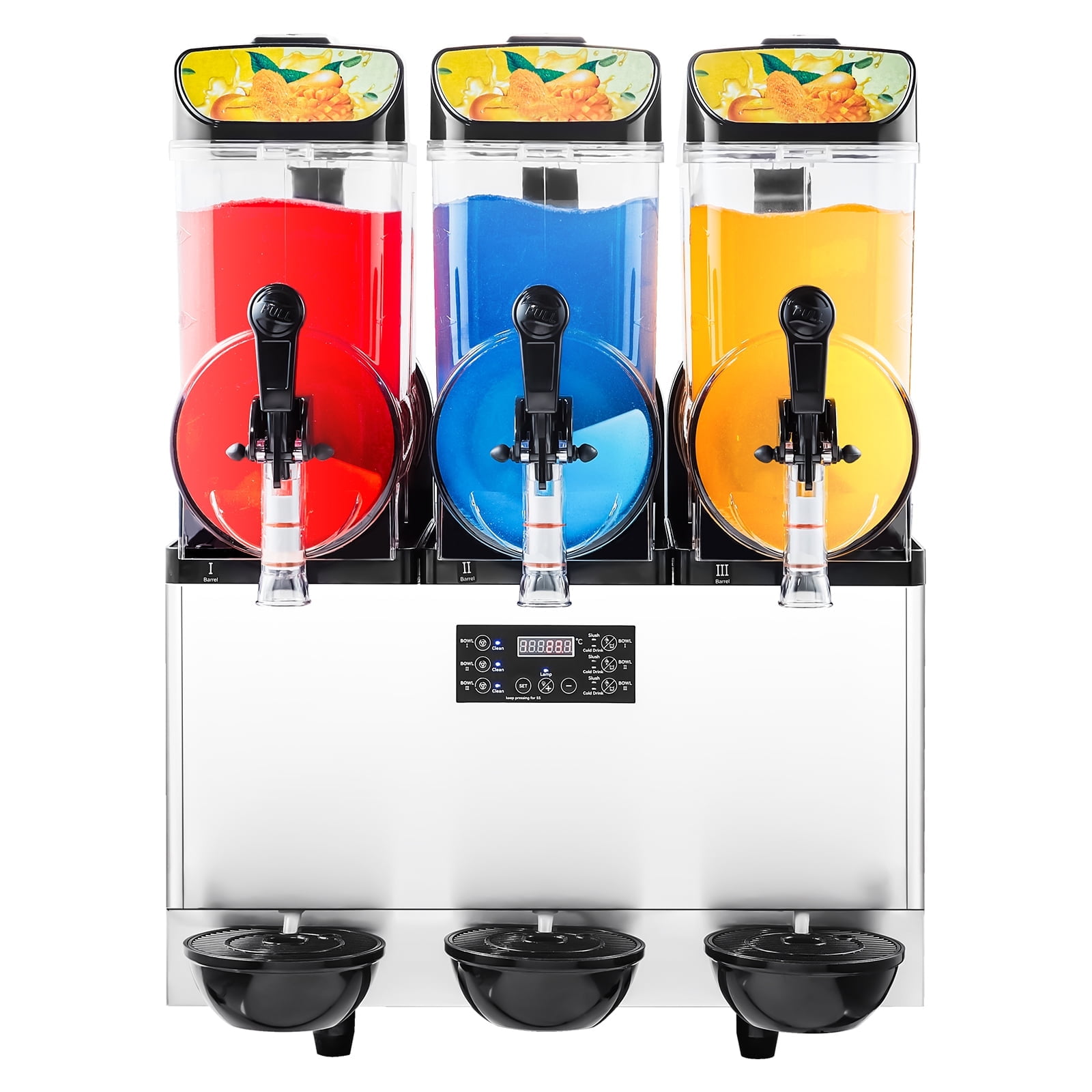 KFFKFF Commercial Frozen Drink Machine, Stainless Steel, 15L×3 Triple Tank, Silver
