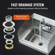 KFFKFF Commercial Hand Wash Sink Wall Mount Basin 17"x12.8" Stainless Steel