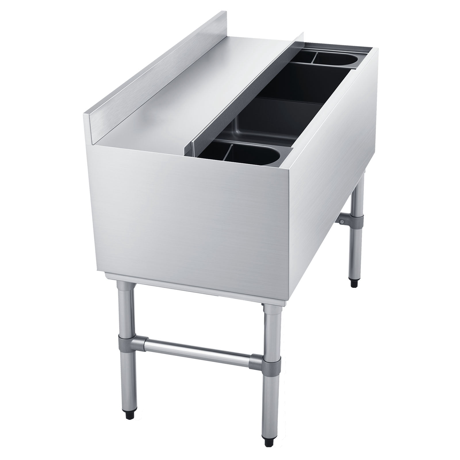 KFFKFF Commercial Ice Bin, 100.7 Qt Capacity, 36 x 19 x 33 Inch Stainless Steel Ice Chest with Sliding Lid and Bottle Holders, Cooler Cart for Bar, Restaurant, or Pub, NSF Certified