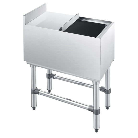 KFFKFF Commercial Ice Bin, 39.6 Qt Capacity, 12 x 24 x 33 Inch Stainless Steel Ice Chest with Sliding Lid, 24-Hour Insulation, Cooler Cart for Bar, Restaurant, and Pub, NSF Certified