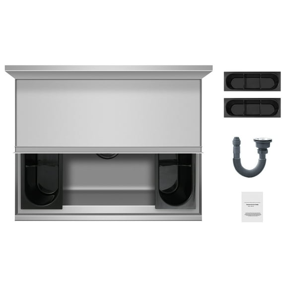 KFFKFF Commercial Ice Bin, 61 L Capacity, 24 x 19 x 37 in Stainless Steel Ice Chest with Sliding Lid, Integrated Bottle Holders, Adjustable Feet, Cooler Unit for Bars, Restaurants, and Pubs