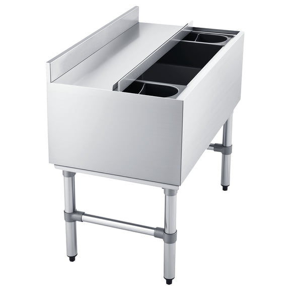 KFFKFF Commercial Ice Bin, 82.9 Qt Capacity, 30 x 19 x 33 Inch Stainless Steel Ice Chest with Sliding Lid and Bottle Holders, Cooler Cart for Bar, Restaurant, and Pub, NSF Certified