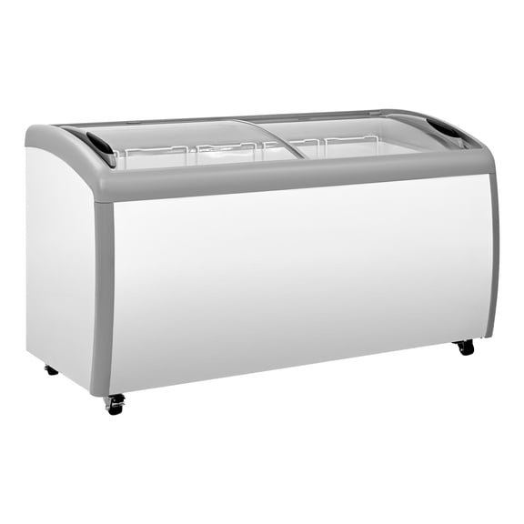 KFFKFF Commercial Ice Cream Display Case, 16.3 Cu.ft Chest Freezer, Adjustable Temperature -19 to 3℉, Mobile Deep Freezer with 5 Wire Baskets, Sliding Glass Doors, Locking Casters & LED Lighting