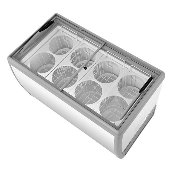 KFFKFF Commercial Ice Cream Display Freezer, 13.1 Cu.ft Capacity Chest Freezer, Gelato Dipping Cabinet with Casters, Sliding Glass Door, LED Lighting, Holds 8 Ice Cream Tubs