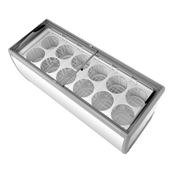 KFFKFF Commercial Ice Cream Display Freezer, 20 Cu.ft Capacity Chest Freezer, Gelato Dipping Cabinet for Restaurants with Casters, Sliding Glass Door, LED Lights, Holds 12 Ice Cream Containers